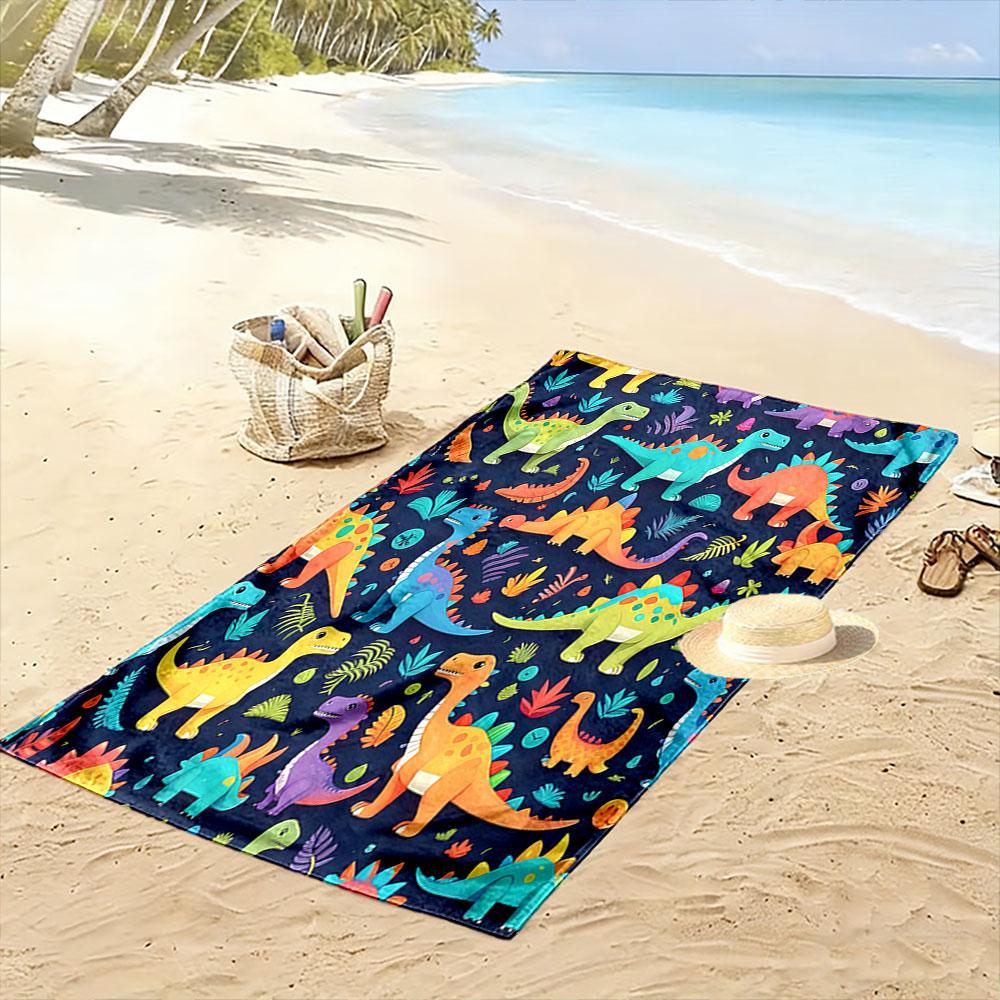 Colorful Cartoon Dinosaurs on Dark Background Patterned beach towel quick dry perfect for travel outdoor sports jogging the beach and swimming