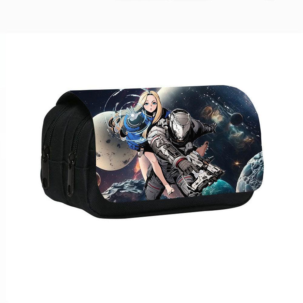 Pragmata Ink Print Double Layer Pencil Case With Nylon Material For Students
