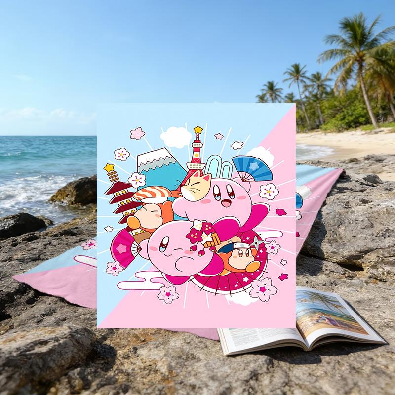 1pc Kirby2 Beach Towel, Beach and Seaside Swimming Pool Equipment, Fashion Pattern, Rectangular, Travel Essentials