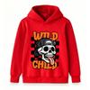Kids Boys Girls Hoodie, Wild Child Skull Pattern Long Sleeve Casual Pullover Sweatshirt for Daily Wear
