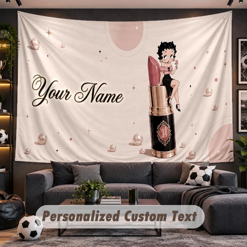 Betty Boop Personalized Tapestry Support Custom Name, Wall Art Home Decoration