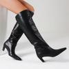 Stylisch Damen Kniehoch Spitze Stiletto Kitten Mittelhoch Zum Hineinschlüpfen Sexy Party Straße Weites Wadenbein Für Frau Mode