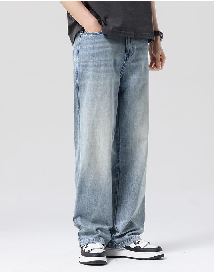 Lyocell Tencel Cotton Drape Thin Jeans Men's Loose Straight Leg Wide Leg Casual Pants