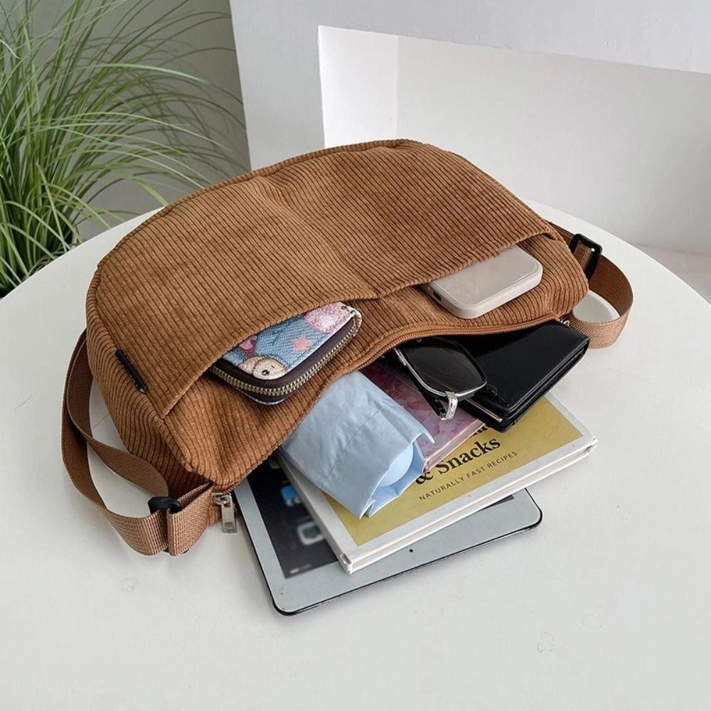 Korean Style Corduroy Shoulder Bag Cotton Cloth Canvas Handbag Solid Color Shoulder Bag  All-match