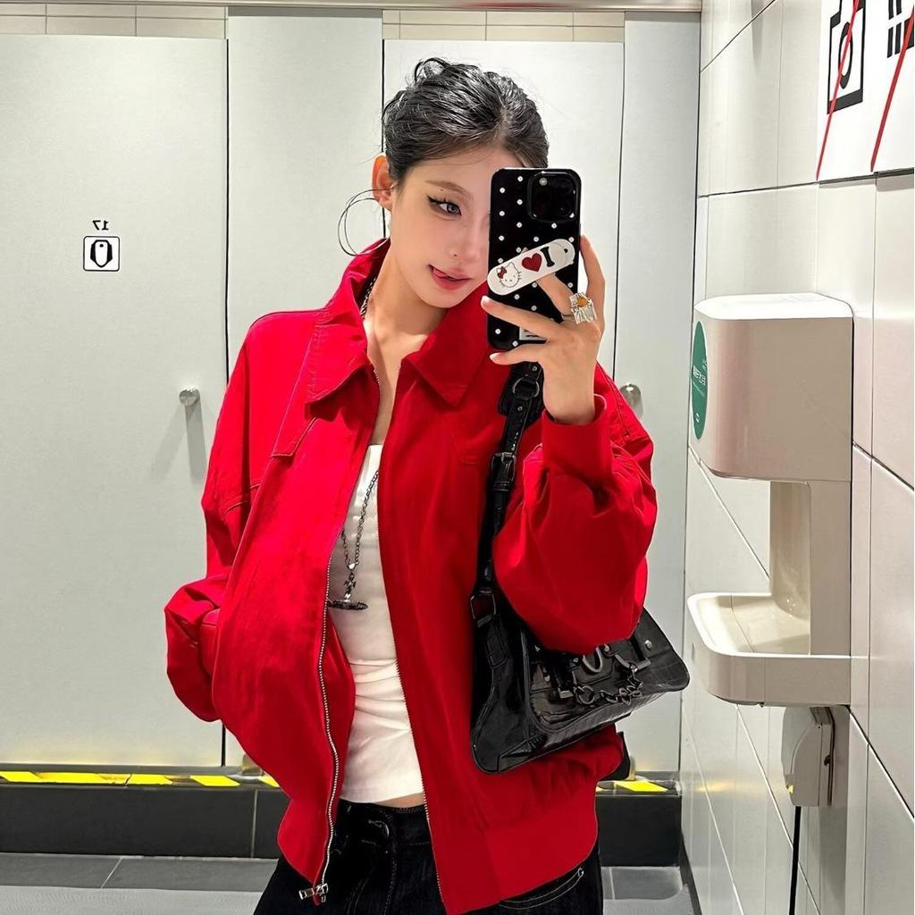 Unisex Versatile Lapel Zipper Jacket for Spring and Autumn - Short, Loose Fit