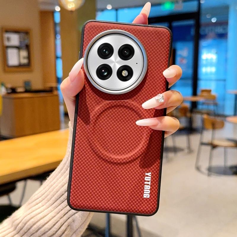 

For OnePlus 13 13R Ace 5 5 Pro Case Magnetic Carbon Fiber Texture PU Leather Cover With Metal Button for One Plus ACE5 OnePlus 13