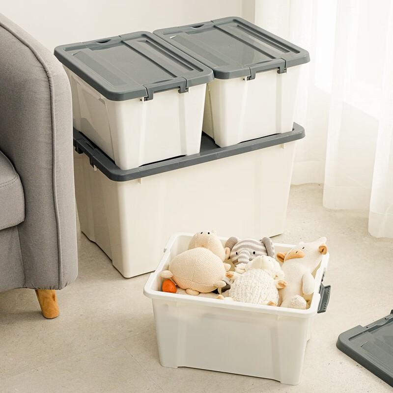 Qingye Mu Large Plastic Storage Box, Clothes Organizer, 56L White, 1 Piece, with Wheels