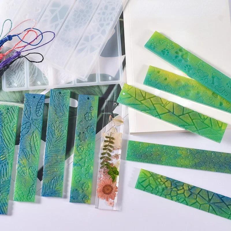 New Creative DIY Crystal Epoxy Resin Mold Leaves Cat's Claw Love Flower Rectangular Full Page Bookmark Silicone Mould Home Molds