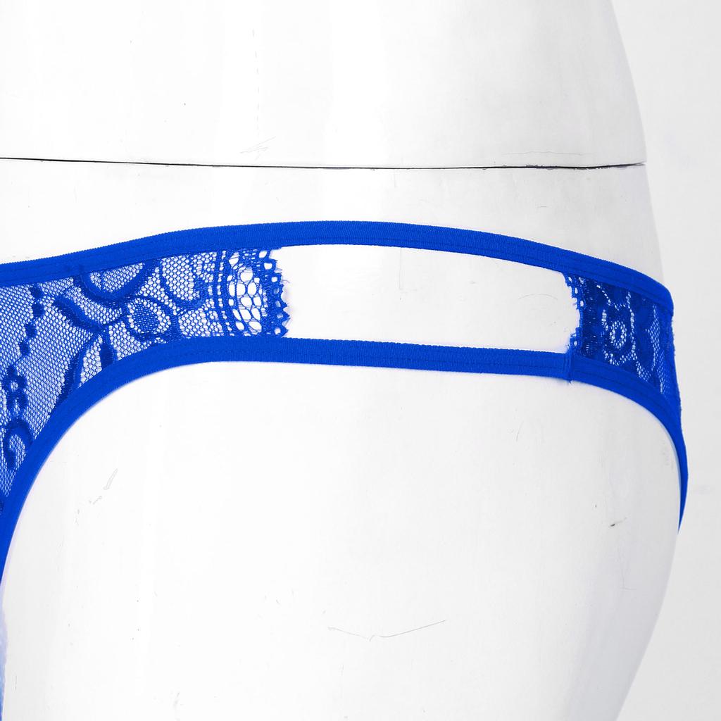 Male Sexy Lingerie Men Floral Lace Crotchless T-back Briefs Hollow Out Thong Briefs Nightwear Sleepwear