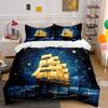 Golden Sailboat Ocean Adventure Set Exquisite Three-piece Bedding Set Gift for Kids and Adults