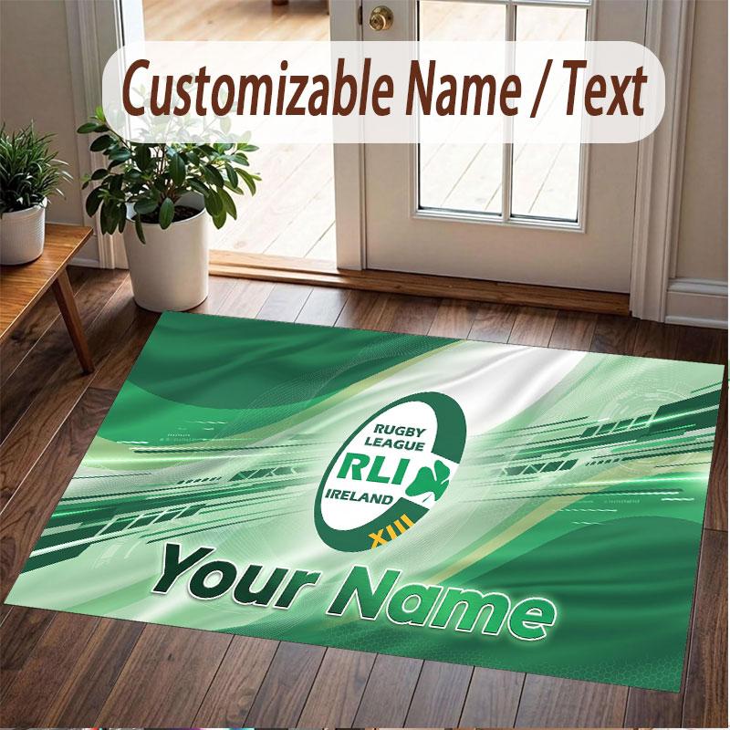 Custom Rug Ireland Rugby Pattern Print Name Text Soft Non‑Slip Floor Carpet for Home Indoor Decoration