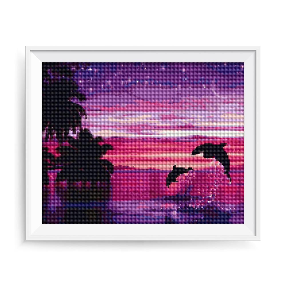 

HUACAN Алмазная вышивка Пейзаж Алмазная картина Горный хрусталь Мозаика Дельфин Домашний декор 30*40 cm