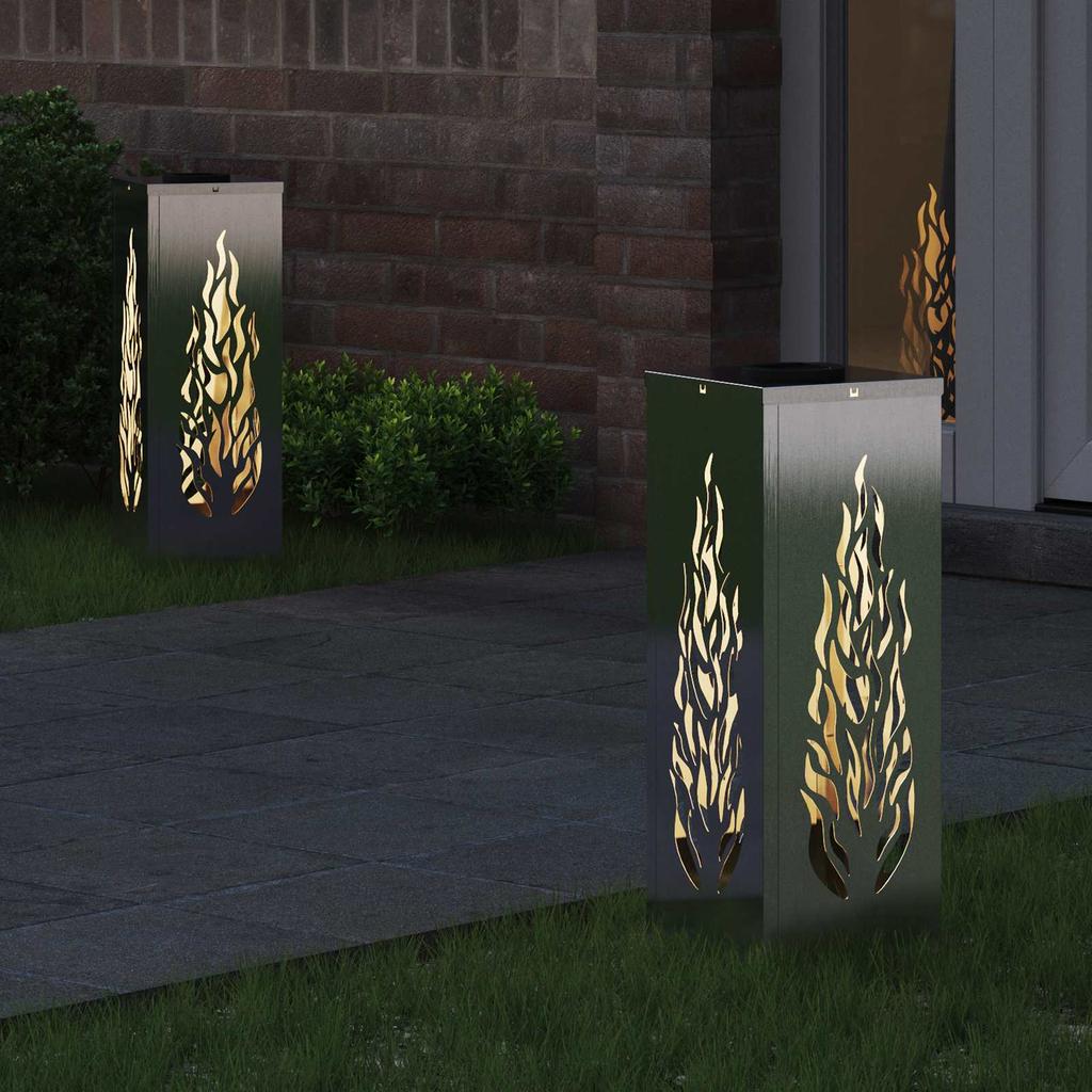 Solar LED Path Light 2 Pcs Silver Stainless Steel