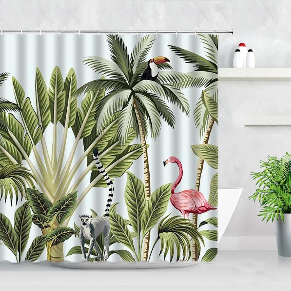 Tropical Paradise Shower Curtain, Exotic Plants & Animals, Waterproof for Bathroom Decor, Enhance Home with Nature's Beauty