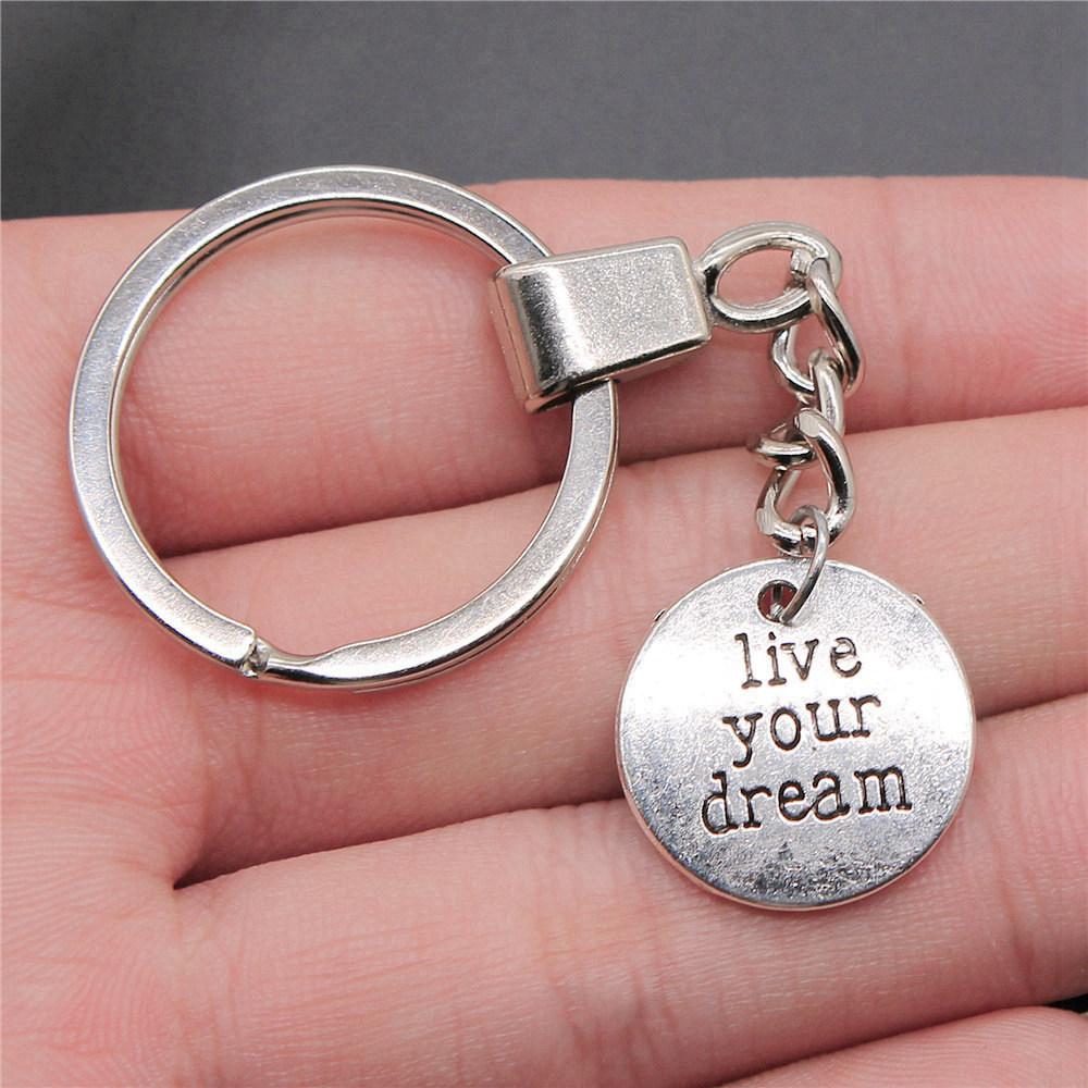 Encouragement Letter Om Yoga Tags Pendant Antique Bronze Metal Keychain with 30mm Ring for Family