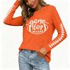 Women's Casual Long Sleeve Neck Top with Rugby Print and Side Slit for Everyday Wear