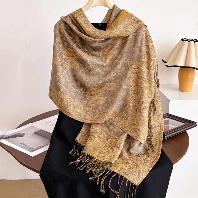 Vintage Elegant Paisley Printed Long Tassel Scarf For Women Travel