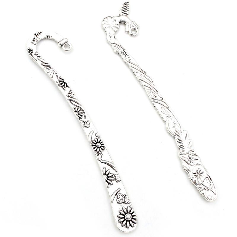 5pcs Vintage DIY Bookmark Charms Flower Antique Silver Plated Zinc Alloy Charms Pendant for Bookmarks Metal Jewelry Accessories