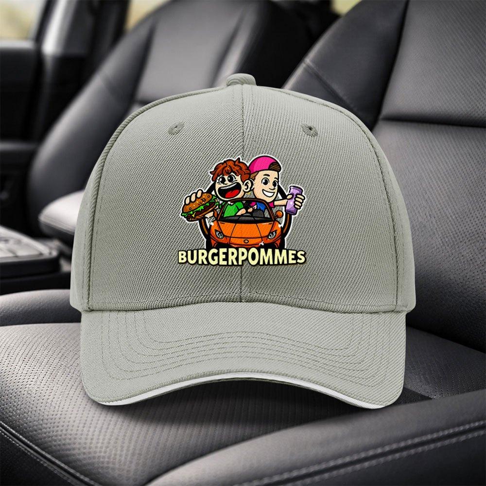 BURGERPOMMES Cartoon Sandwich Baseball Cap Adjustable Black Unisex Visor Hat for Travel Party Birthday Holiday