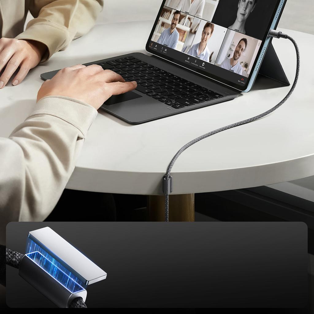 USB-A - USB-C cable with organizer and magnetic holder 1.2m - gray