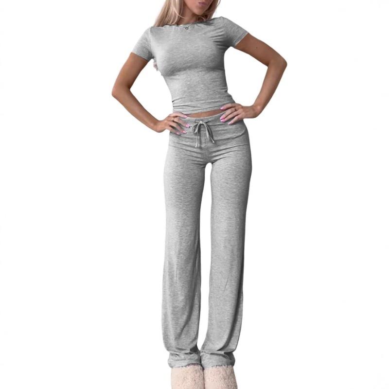 Ensemble Short à Manches Courtes Décontracté pour Femme et Pantalon Long pour Yoga, Sport, Vêtement d'Intérieur