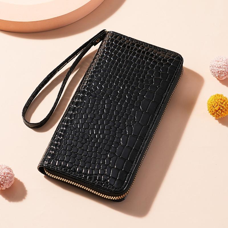 Women’s Crocodile Embossed PU Leather Wallet Large Capacity Zip Around Wristlet Long Clutch Phone Wallet Card Holder Purse