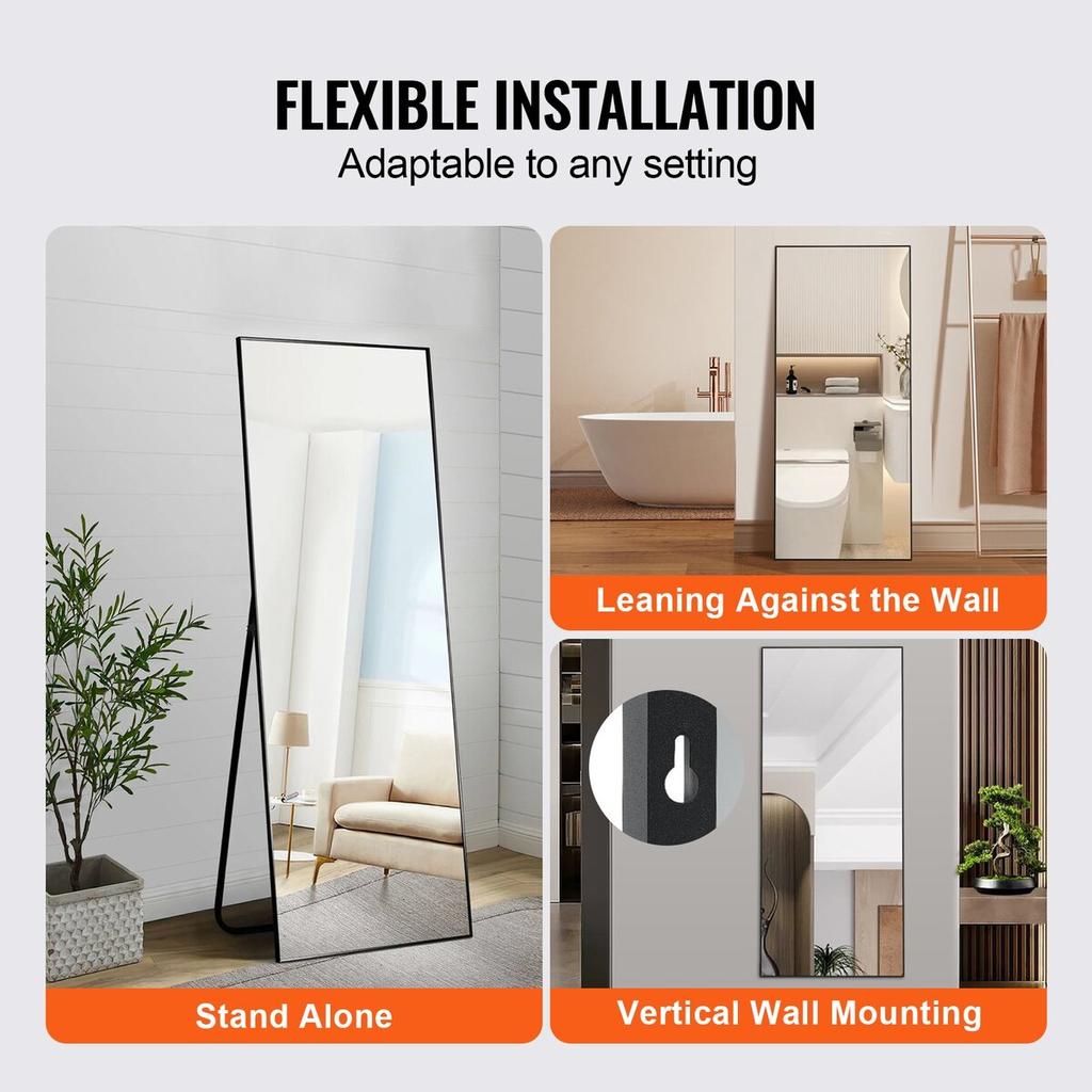 Full Length Floor Mirror 71'' x 31'' Free Standing Wall Mounted with Stand