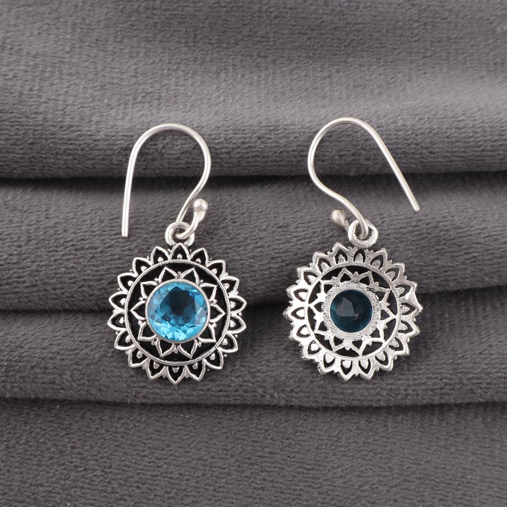 Swiss Blue Topaz Earring Gemstone Earring, 925 Solid Sterling Silver Earrings Jewelry Handmade Earrings, Silver Jewelry For Gift