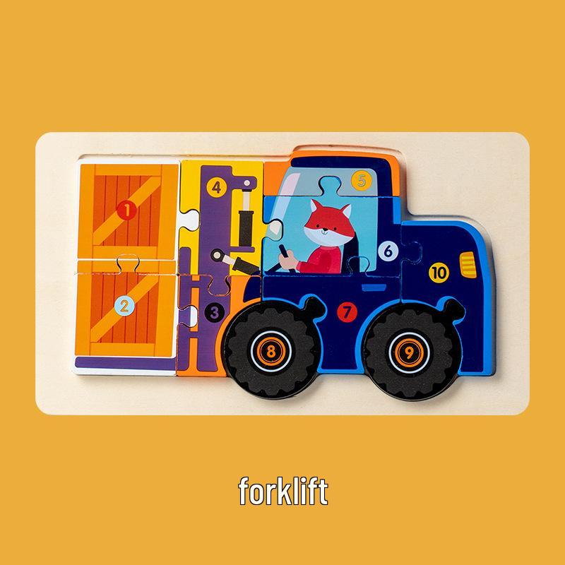 Kids' 3D Wooden Engineering Vehicle Puzzle & Matching Board Toy