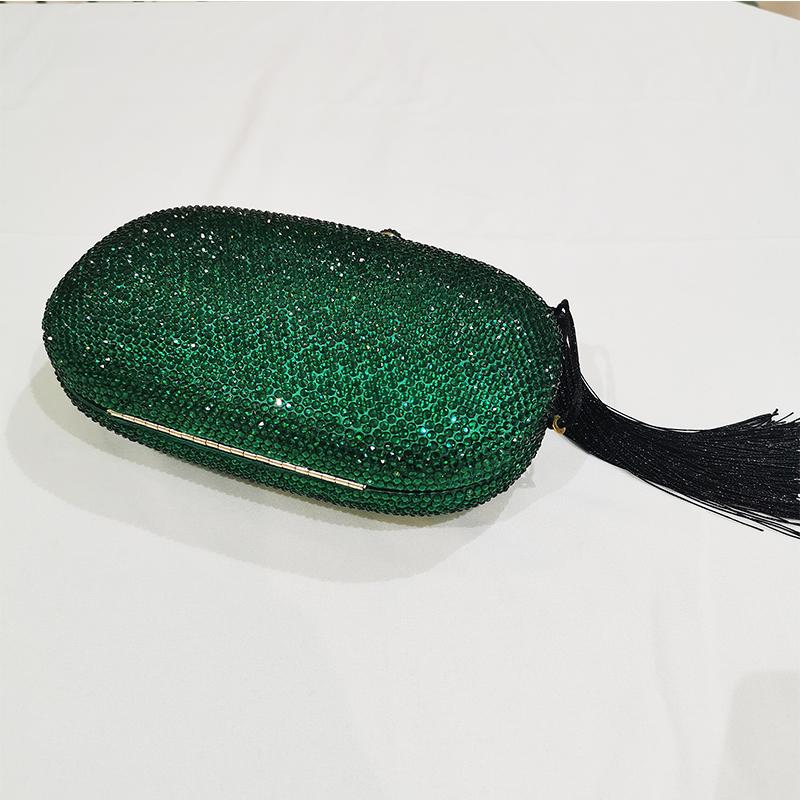 Green Diamond Evening Clutches Dinner Purses And Handbags Black Tassel Party Prom Money Wallets Long Chain Wedding Phone Clutch