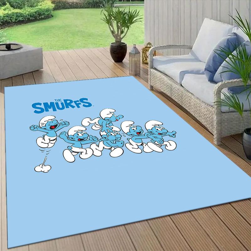 The Smurfs Flannel Pattern Square Carpet,Area Rug,Carpet Rug for Living Room Bedroom Sofa Playroom Decor,Non-slip Floor Mat