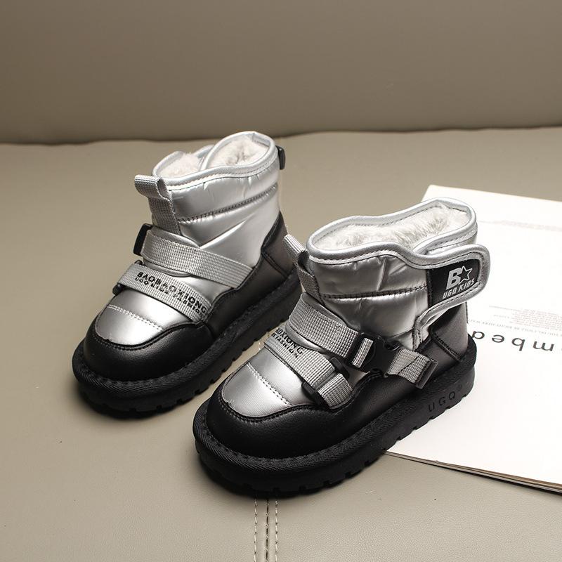 

2025 Зимние детские сноубутсы для мальчиков, большие хлопковые ботинки, флисовые утепленные, для девочек, детские северо-восточные хлопковые ботинки, водонепроницаемые и нескользящие 37 yards/inner length 22.5cm серебряный