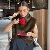 Autumn and winter fashion imitation fur vest women's new European and American temperament commuting versatile plush sleeveless turtleneck vest