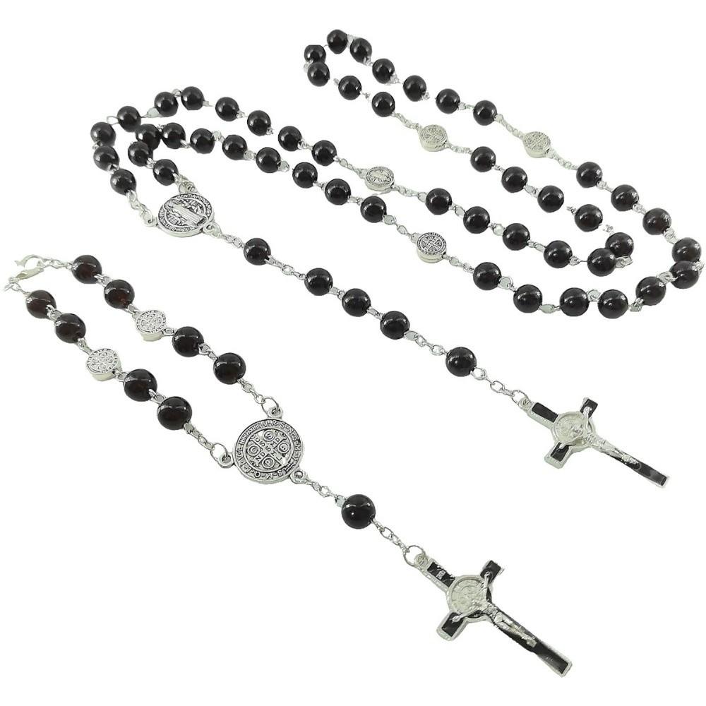 Imitation Pearl Religious Jewelry Set Sweater Chain Long Cross Pendant Necklace Devotional Vintage Style Christian Bracelet