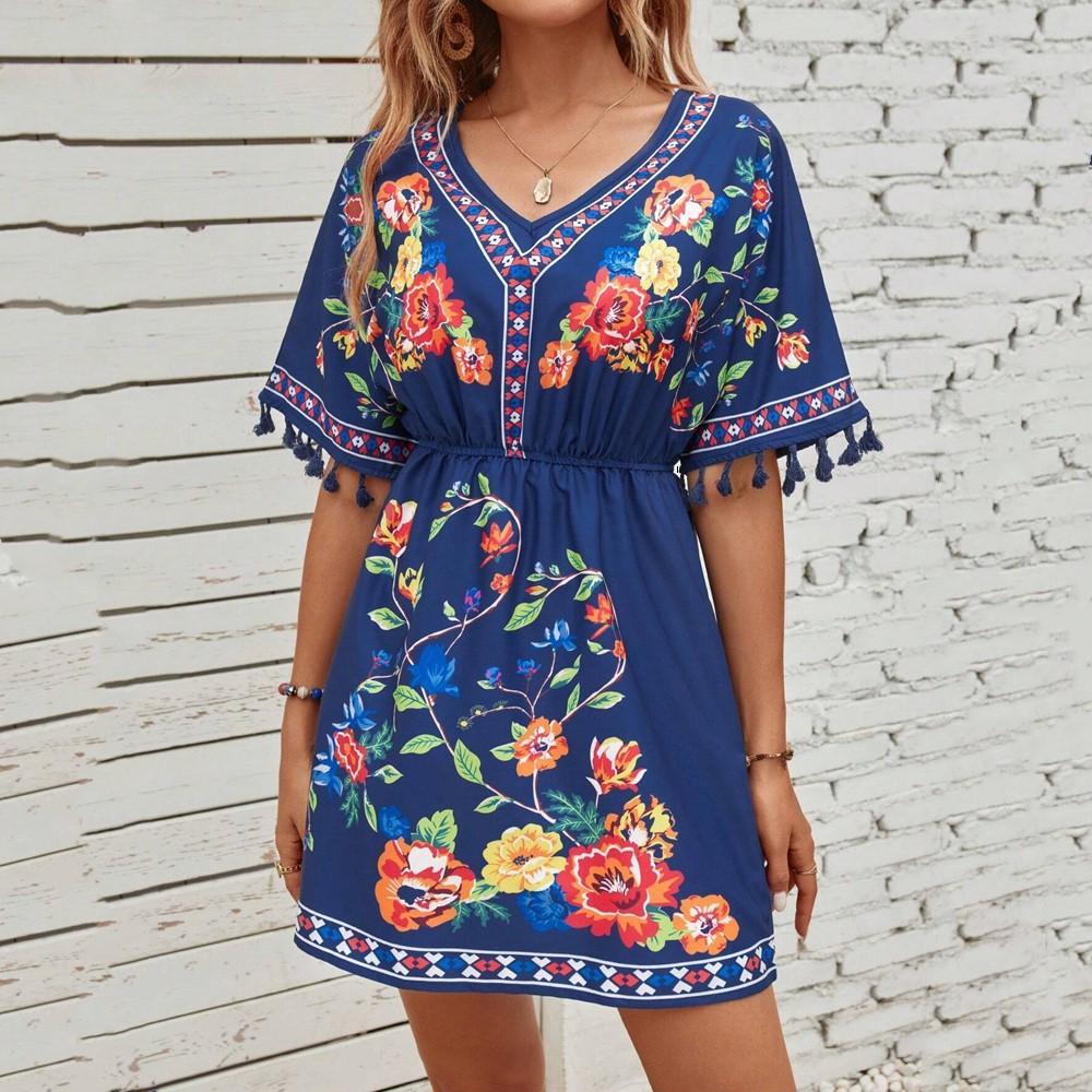 Short Sleeve Plus Size Vintage Floral New In Dresses for Women Casual Loose Mini Summer Dress