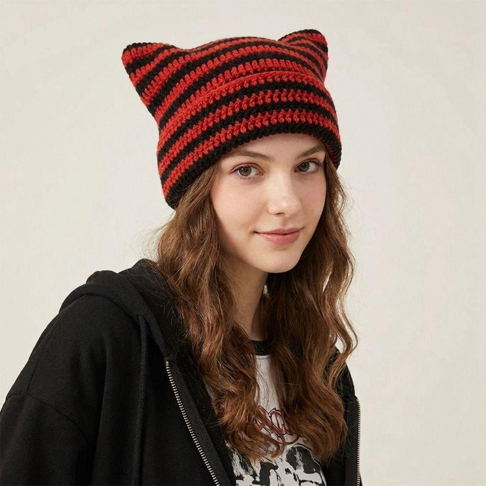Cute Cat Ears Beanie Hats Warm Pullover Hat Fashion Little Devil Cap Girls