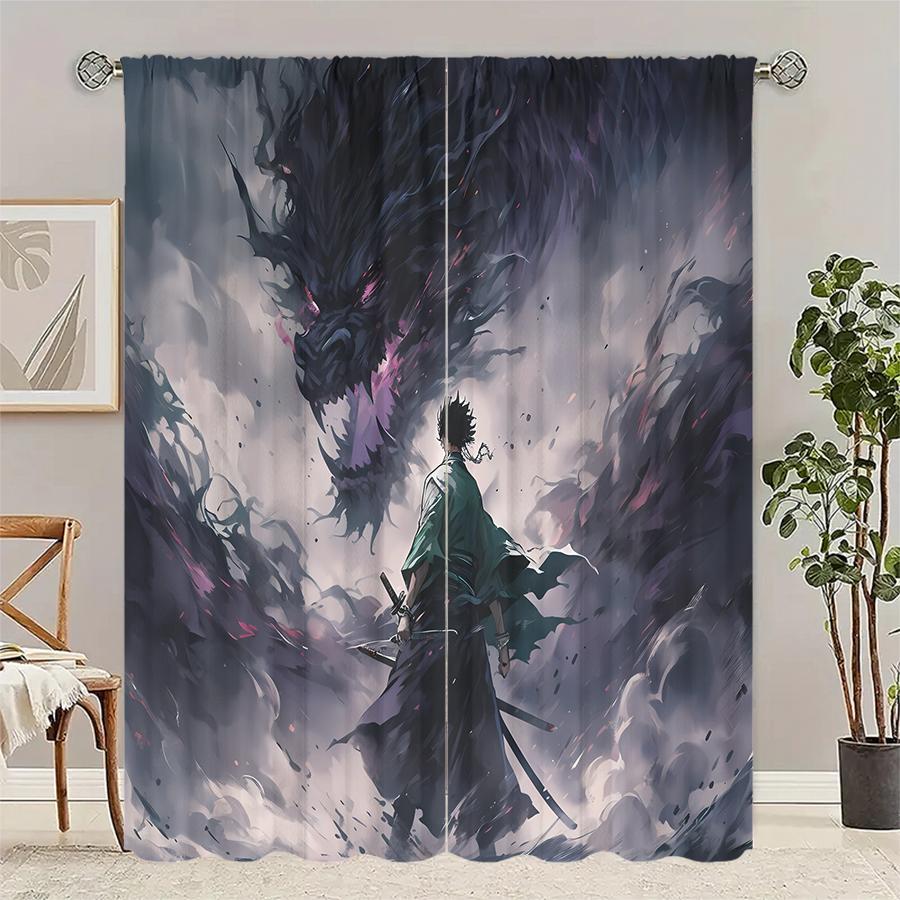 2pcs- Sword Saint and Evil Dragon Polyester Curtains, Pole bag curtains 42*84, Bedroom, living room, home room decoration