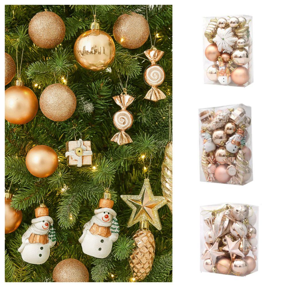 29/20Pcs Champagne Christmas Balls Pendants Candy Cane Pine Cone Xmas Tree Hanging Ornaments Shatterproof Star