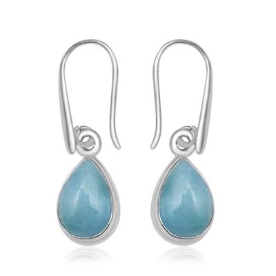 Natural Larimar Gemstone Earrings 925 Sterling Silver Pear Shape Gemstone Handmade Drop Dangle Earring For Women & Girls