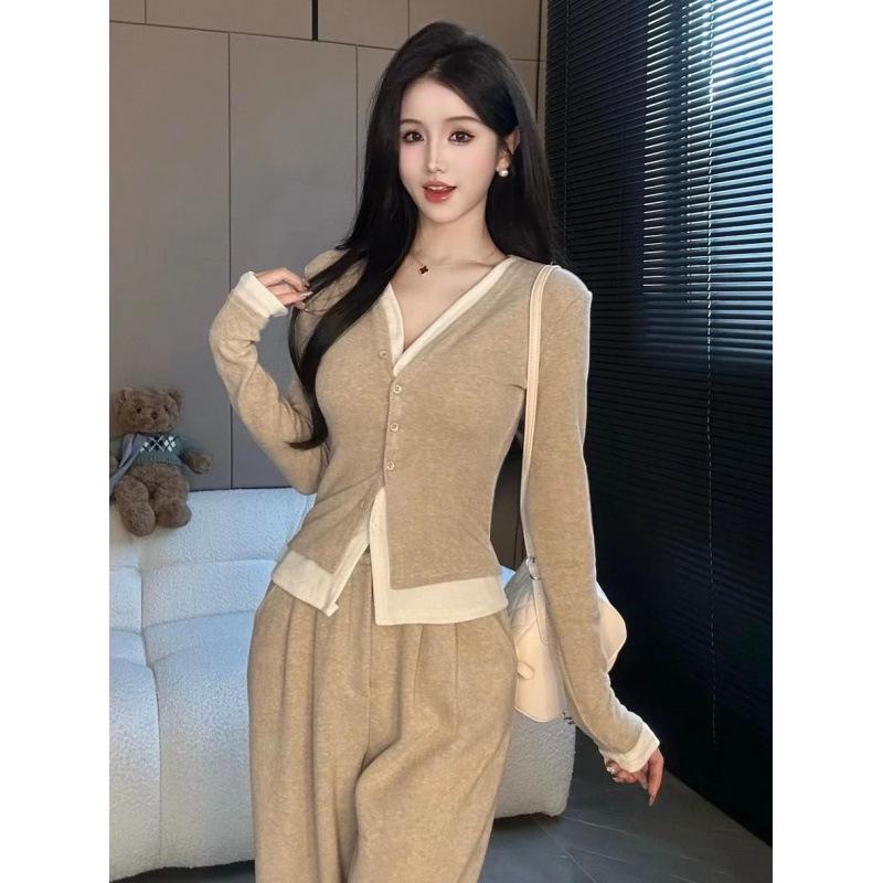 Plus Size Autumn Fashion Slimming Two-Piece Set: Wide-Leg Pants for Women (Fits Up to 200 Pounds)