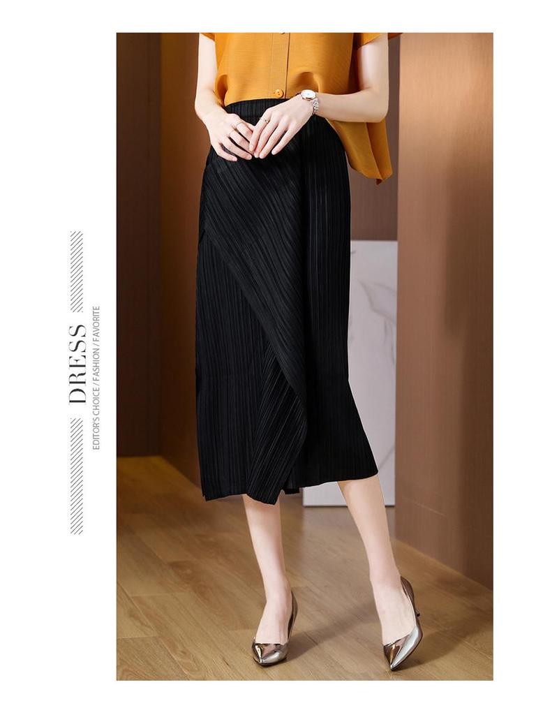 2025 Spódnica A-line w stylu Miyake, czarna, plisowana, z nieregularnym wzorem