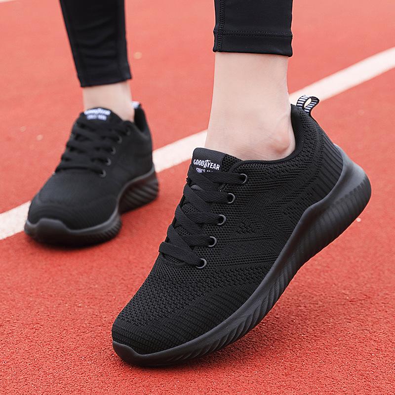 Spring and Autumn Women's Shoes Mesh Breathable Sneakers Women's Walking Casual Travel Shoes Lightweight Flying Weaving Student Running Shoes