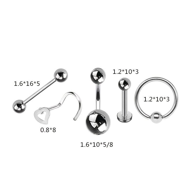 Puncture Suit Piercing Jewelry Kit Contains 5 Pieces Puncture Needle Nose Ring Navel Stud Combination
