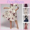 Women's Fashion Vintage Print Long Sleeve Puff Dress In Elegant Floral Pattern