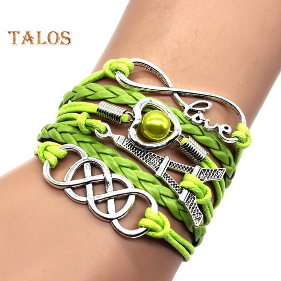 

Плетеный браслет из искусственной кожи с многослойным узором, ретро-многослойный плетеный браслет в виде башни из шнура для мужчин и женщин трава зеленый