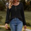 Women's Fashion Round Neck Ribbed Brushed Solid Color Button Stitching Long Sleeve