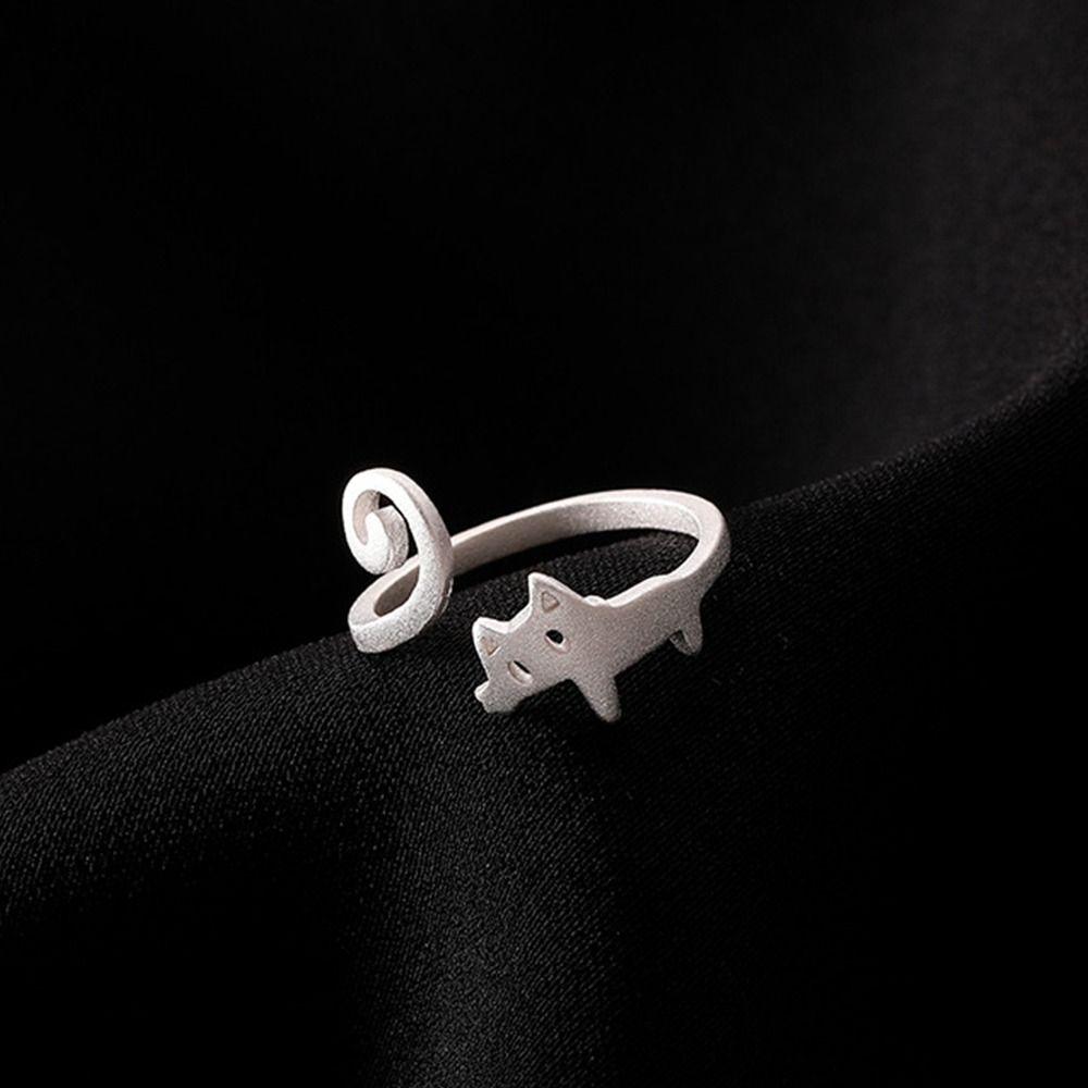 Zinc Zinc Alloy Simple Open Ring Finger Buckle Cat Ring Minority   Gift