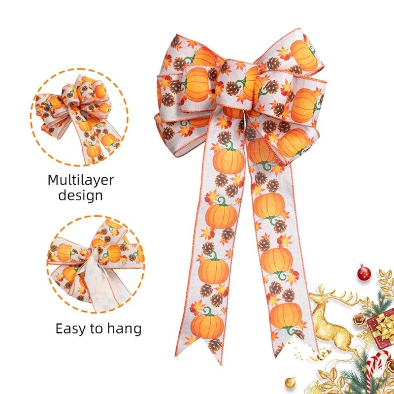 Thanksgiving Party Bow Decoration with Maple Leaf and Pumpkin Design DoubleLayer