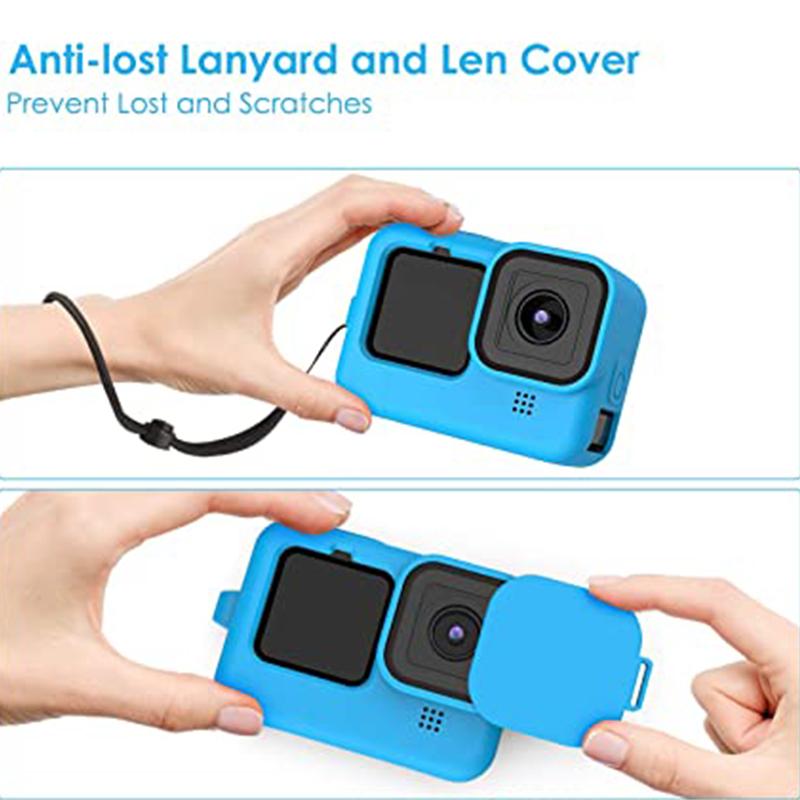 Para GoPro Hero 12 11 Capa de silicone à prova de quedas Capa protetora com cordão Tampa de lente para GOPRO 12 11 10 9 Acessório para câmera de ação