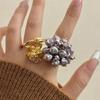 Stackable Pyrotechnics Effect Ring Featuring Imitation Pearls Adjustable Opening Vintage Look Finger Rings For Fashion